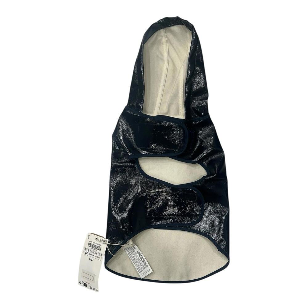 ZARA Pet Dog Raincoat Navy Blue Shiny Hooded Waterproof Jacket Size M Medium NWT
